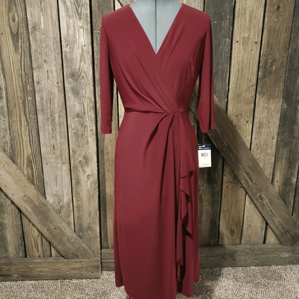 Chaps Burgundy Faux Wrap Dress
